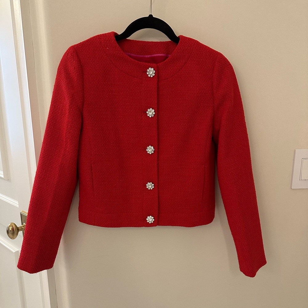 J. Crew Factory Red Jacket with Floral Accents
